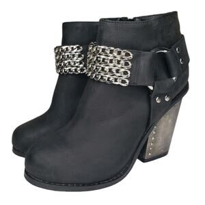 Jeffrey Campbell Motorama Boots Size 7 Black Leather Chain Studded Metal Heel